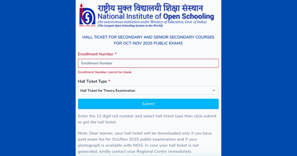 NIOS Hall Ticket 2025